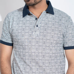 Classic Maze Printed Polo - White & Navy