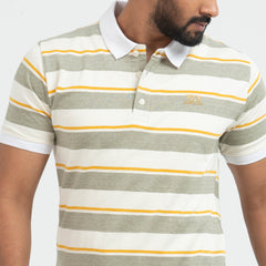 Stripe Polo Shirt -  Light Olive