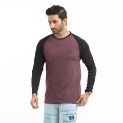 Raglan Long Sleeve T-shirt - burgundy & black