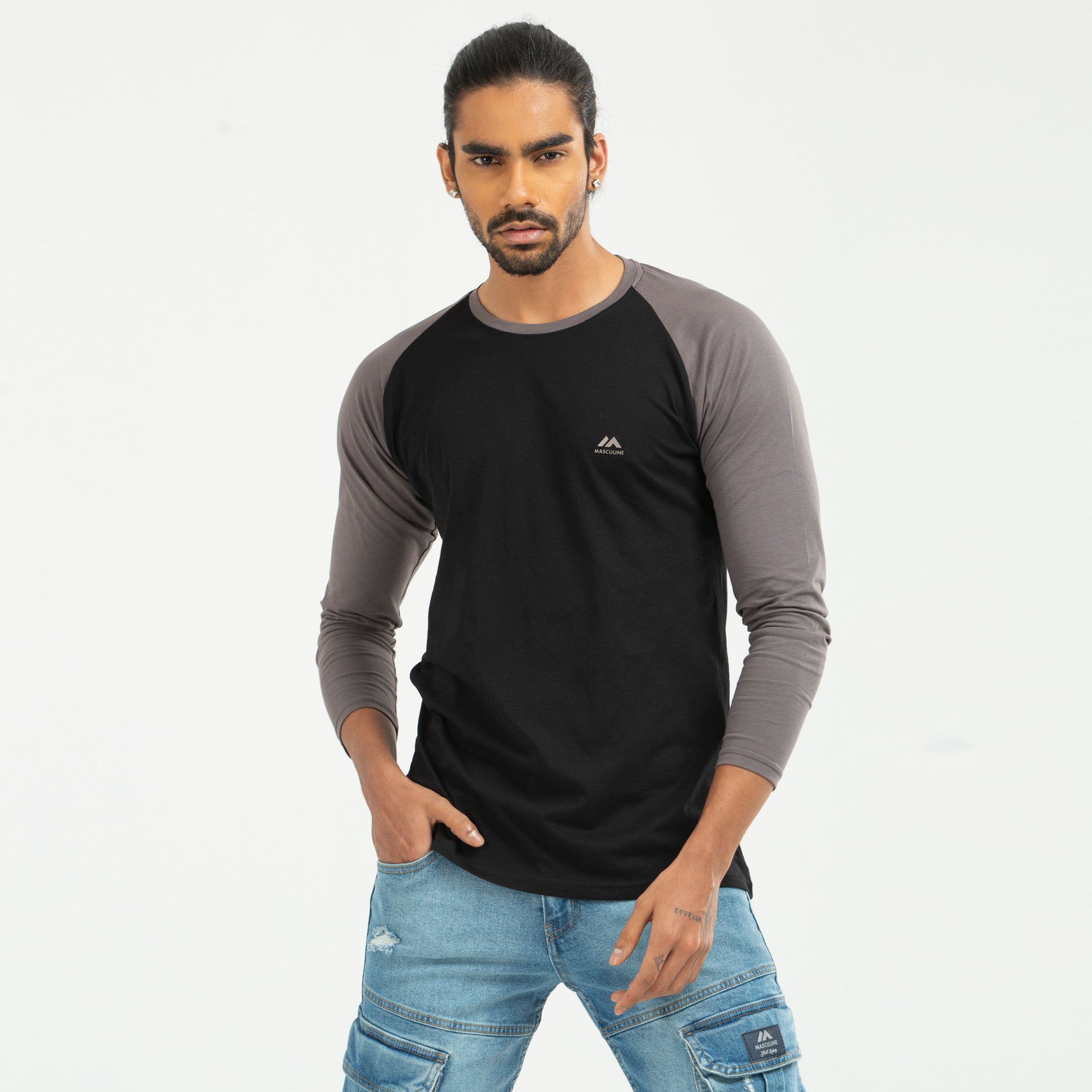 Raglan Long Sleeve T-shirt - charcoal & black
