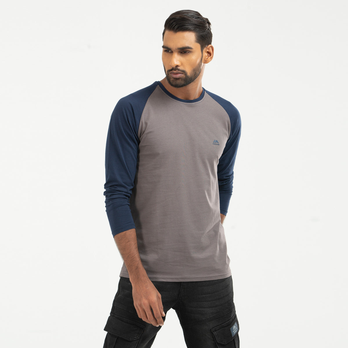 Raglan Long Sleeve T-shirt - charcoal & navy