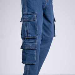 Urban7 Multi-Pocket Denim Cargo Pants - Blue Amber