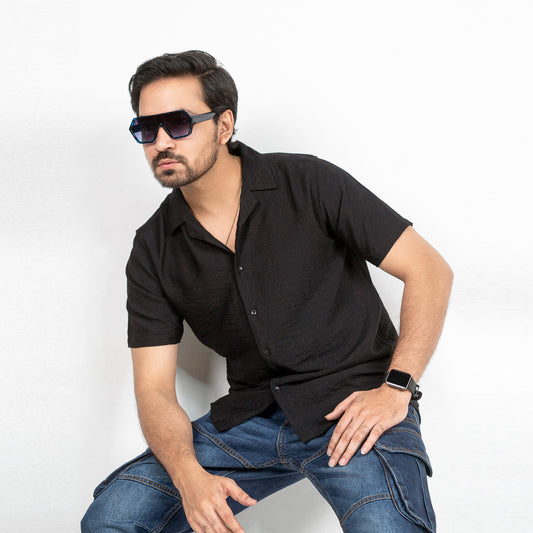 Havana Collar Crepe Shirt - Black