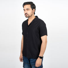 Havana Collar Crepe Shirt - Black