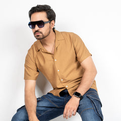 Havana Collar Crepe Shirt - Brown