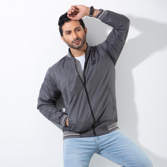 Taffeta Bomber Jacket Solid  - Charcoal
