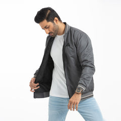 Taffeta Bomber Jacket Solid  - Charcoal
