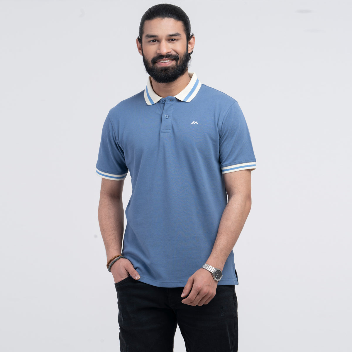 Contrast Polo Shirt - Mid Blue