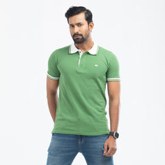 Contrast Polo Shirt -  Green Leaf