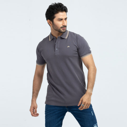 Contrast Polo Shirt -  Charcoal Grey