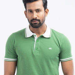 Contrast Polo Shirt -  Green Leaf