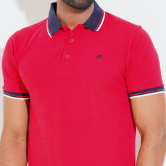 Cozy Pique Half Sleeve Polo Shirt - china red