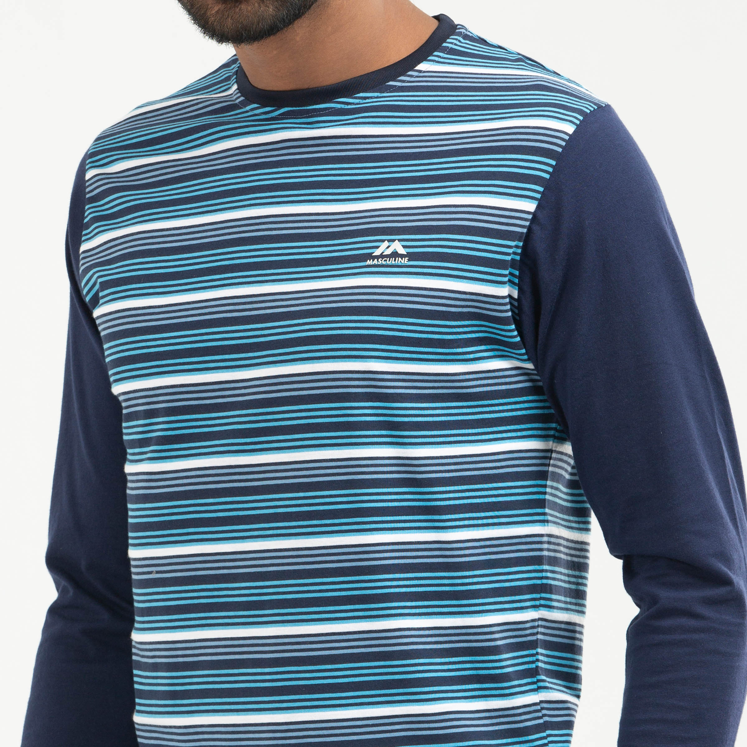 Stripe Contrast Long Sleeve T-shirt - Blue & navy