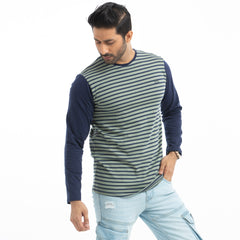 Stripe Long Sleeve T-shirt - Navy & olive