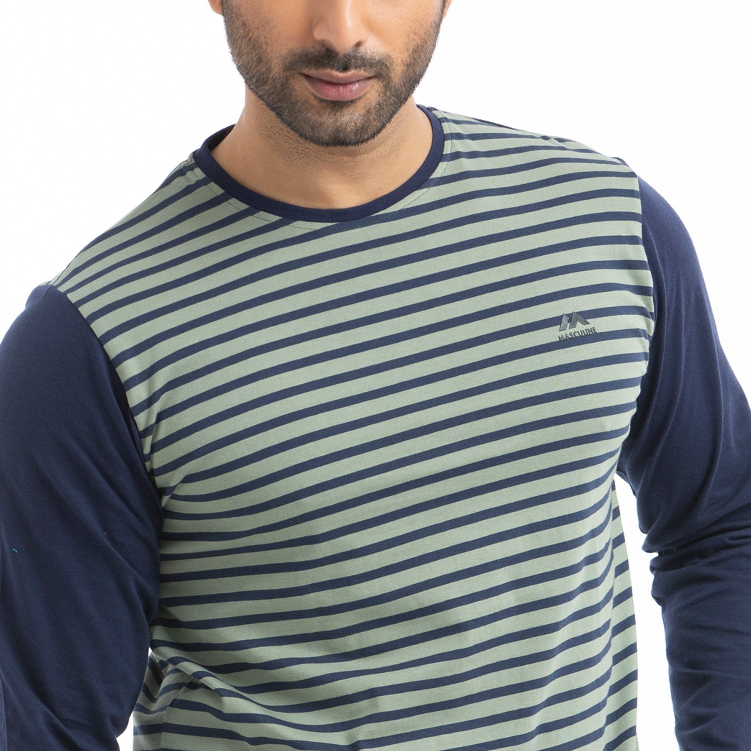 Stripe Long Sleeve T-shirt - Navy & olive