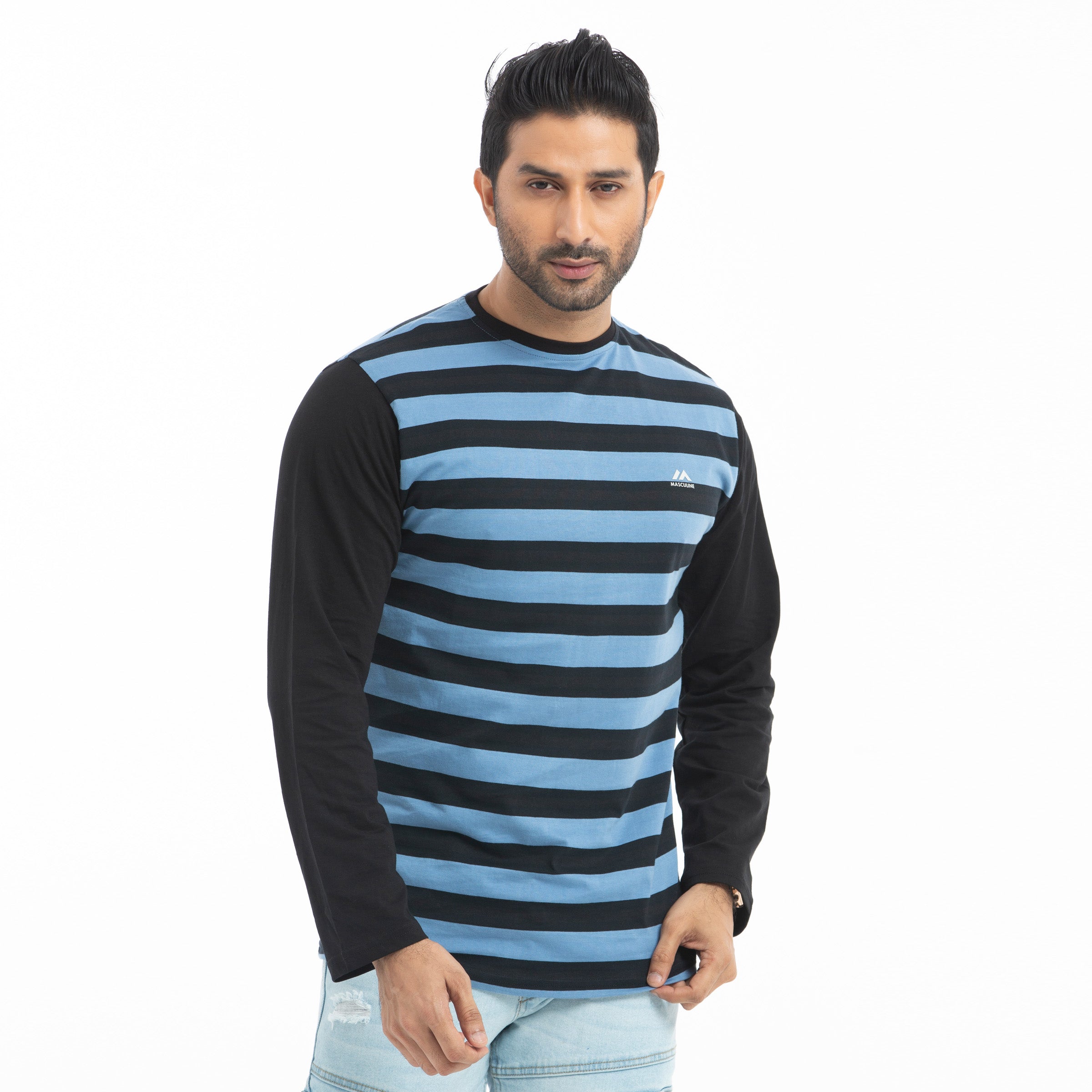 Stripe Long Sleeve T-shirt - cyan and black