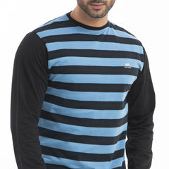 Stripe Long Sleeve T-shirt - cyan and black