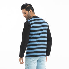 Stripe Long Sleeve T-shirt - cyan and black