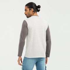 Stripe Long Sleeve T-shirt - white & charcoal
