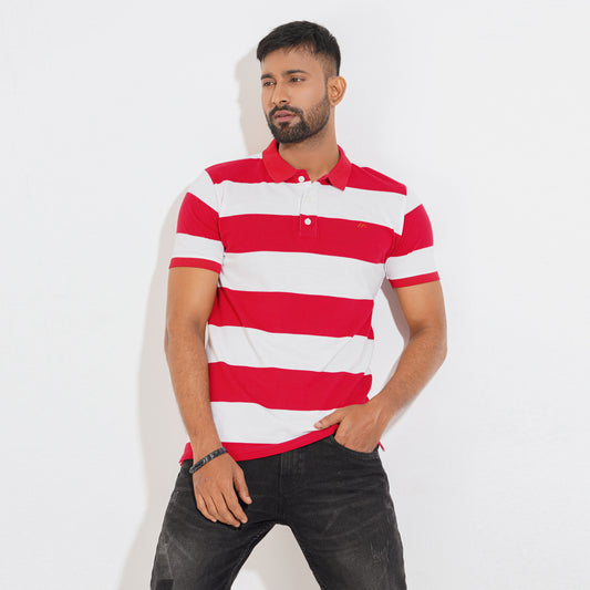 Stripe Polo Shirt - Red & White