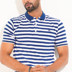 Stripe Polo Shirt - Royal & White