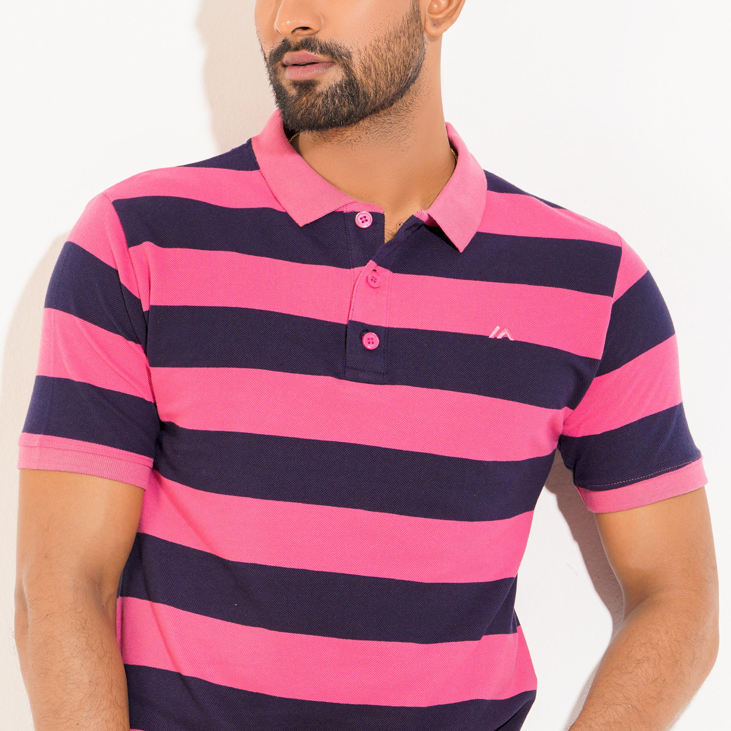 Stripe Polo Shirt - Pink & Navy