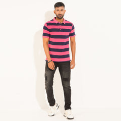Stripe Polo Shirt - Pink & Navy