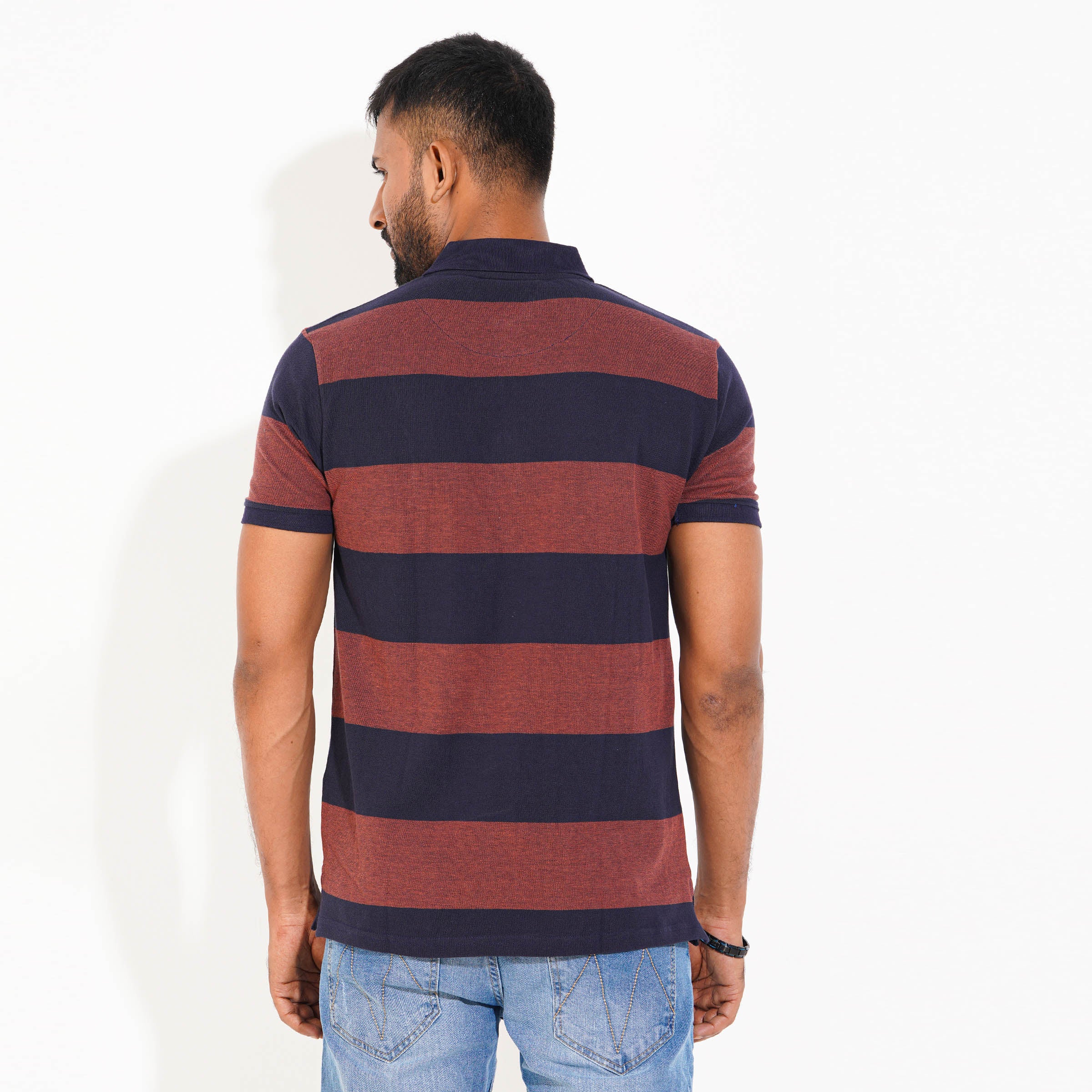 Stripe Polo Shirt - Coffee & Navy