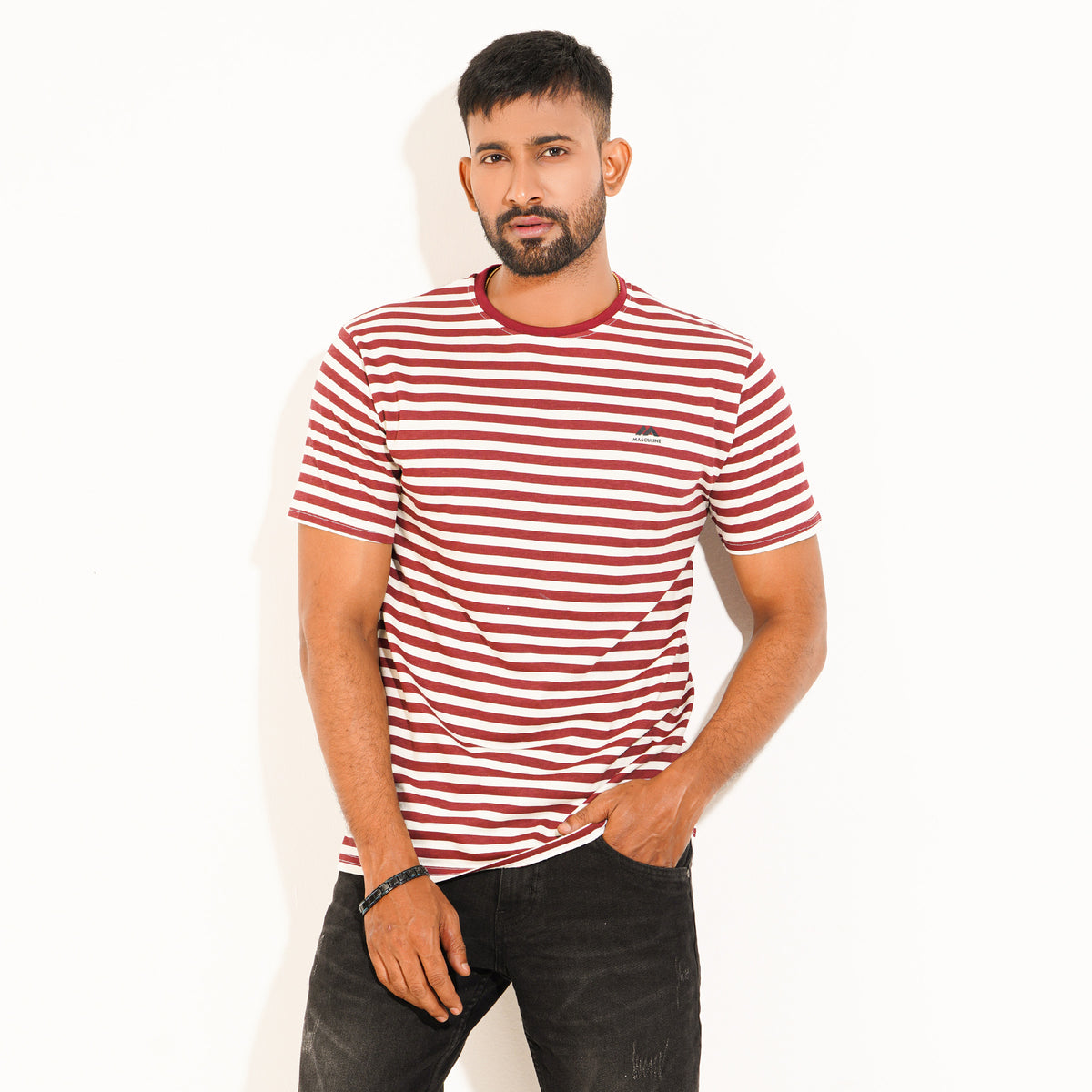 Stripe T-shirt - coffee & White