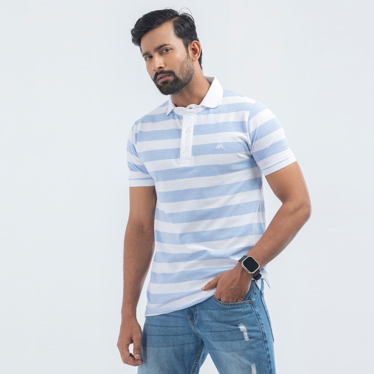 Stripe Polo Shirt - Sky & White