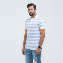 Stripe Polo Shirt - Sky & White