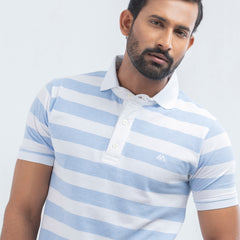 Stripe Polo Shirt - Sky & White