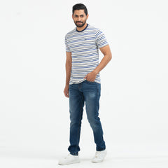 Cotton Comfort Stripe T-shirt - Royal & grey