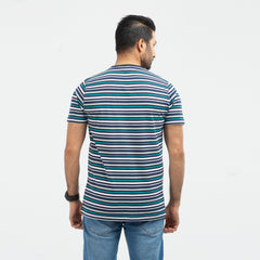 Cotton Comfort Stripe T-shirt - Cyan & navy