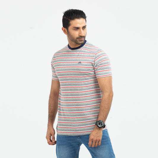 Cotton Comfort Stripe T-shirt - Red & Grey