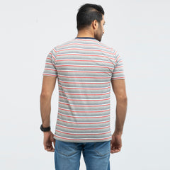 Cotton Comfort Stripe T-shirt - Red & Grey