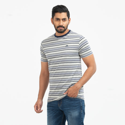 Cotton Comfort Stripe T-shirt - Grey & Navy