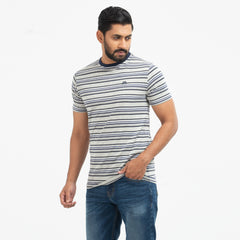 Cotton Comfort Stripe T-shirt - Grey & Navy