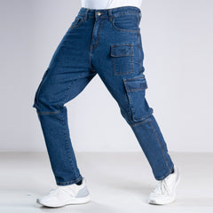 Heavy-Duty Denim Cargo Pants - Deep Ocean
