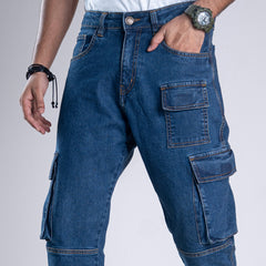 Heavy-Duty Denim Cargo Pants - Deep Ocean