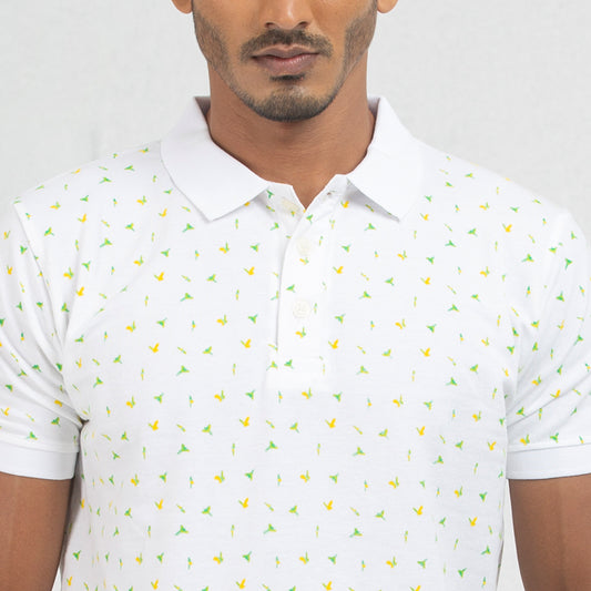Printed Polo- White