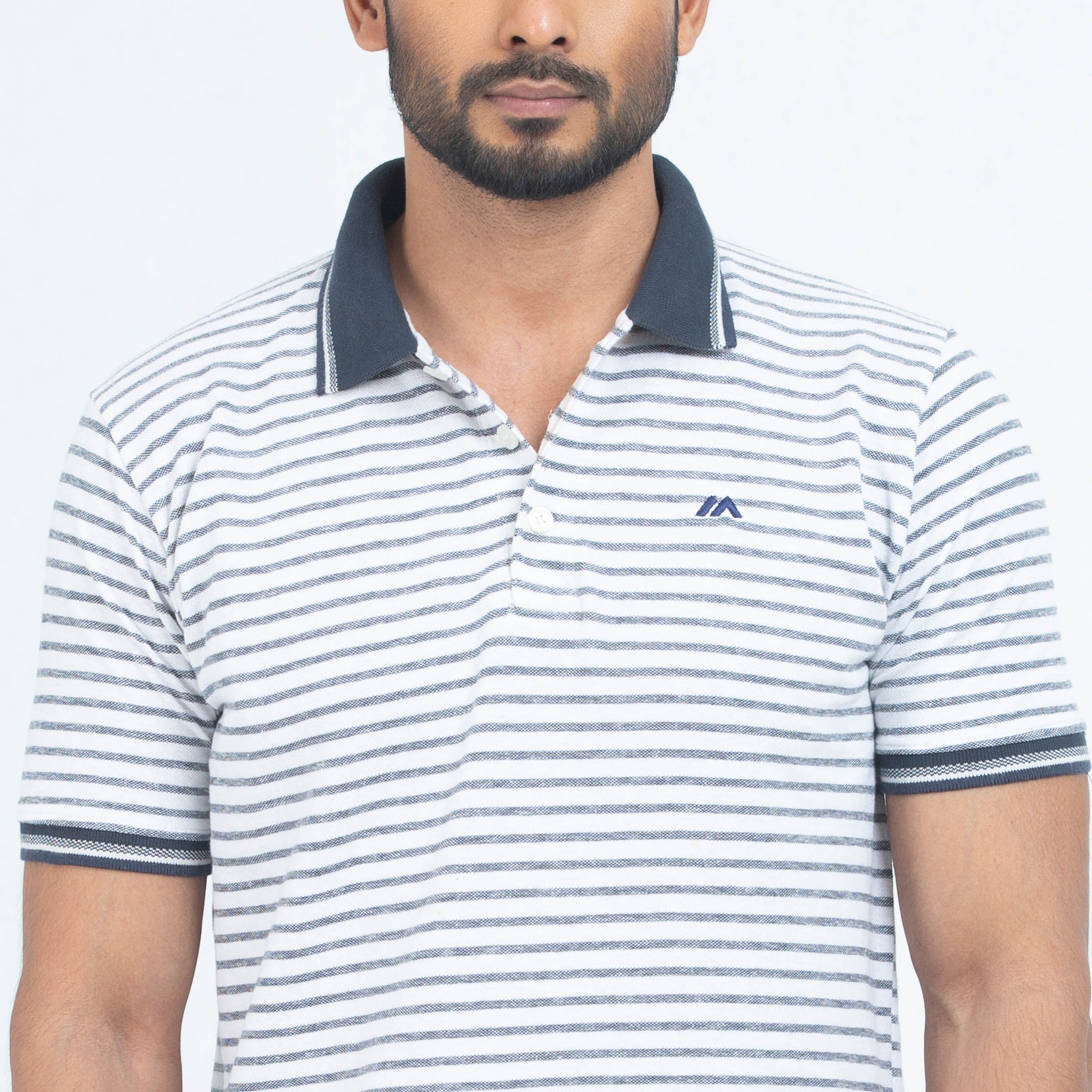 Stripe Polo Shirt - Navy & White