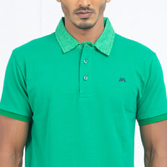 Woven Collar Solid Polo - Kelly green