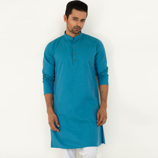 Semi Fit Casual Panjabi- Turquoise - Masculine