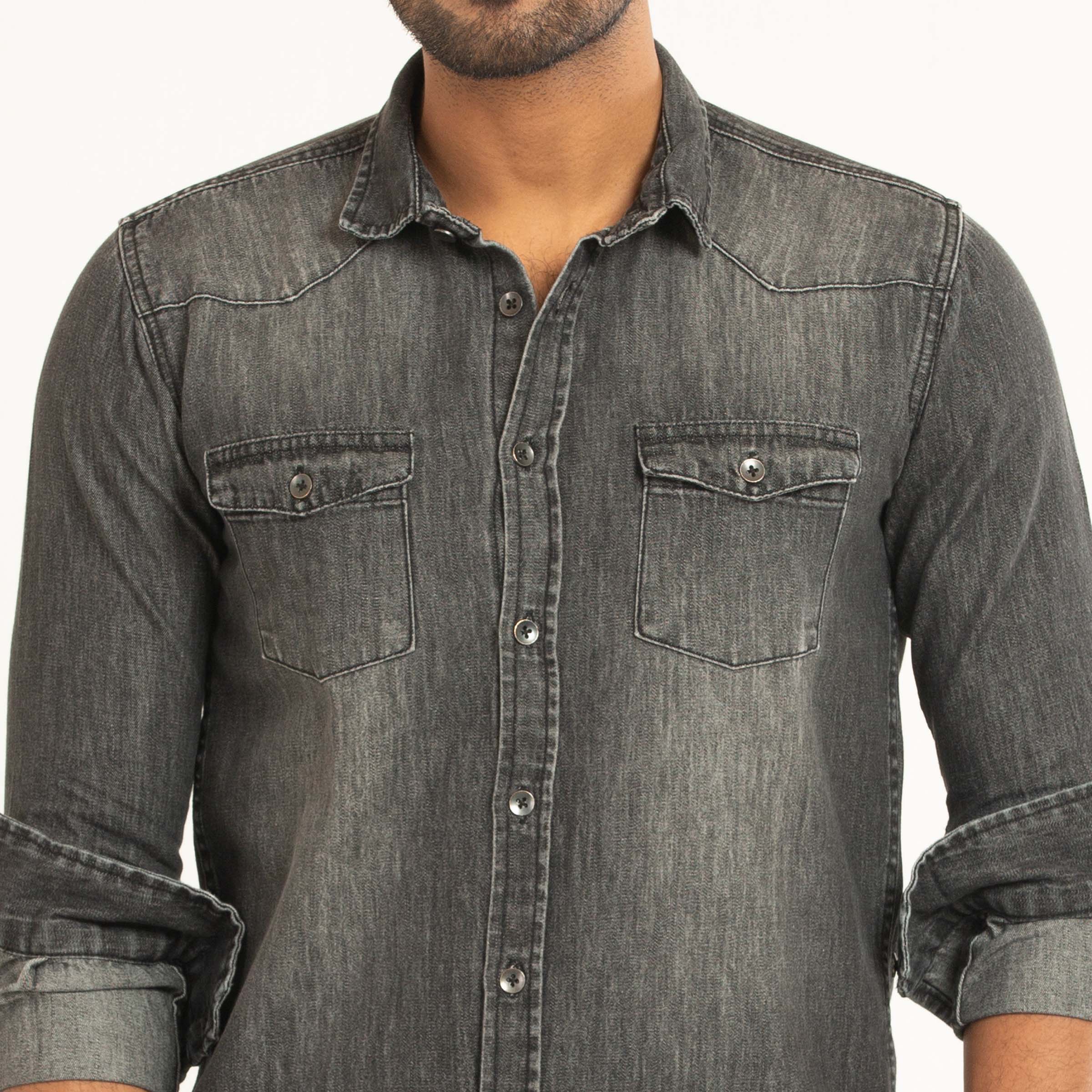 Denim Shirt -Casual Dark Grey