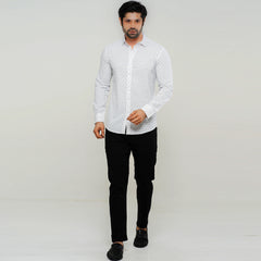 Printed Casual Full Shirt- Ghost White