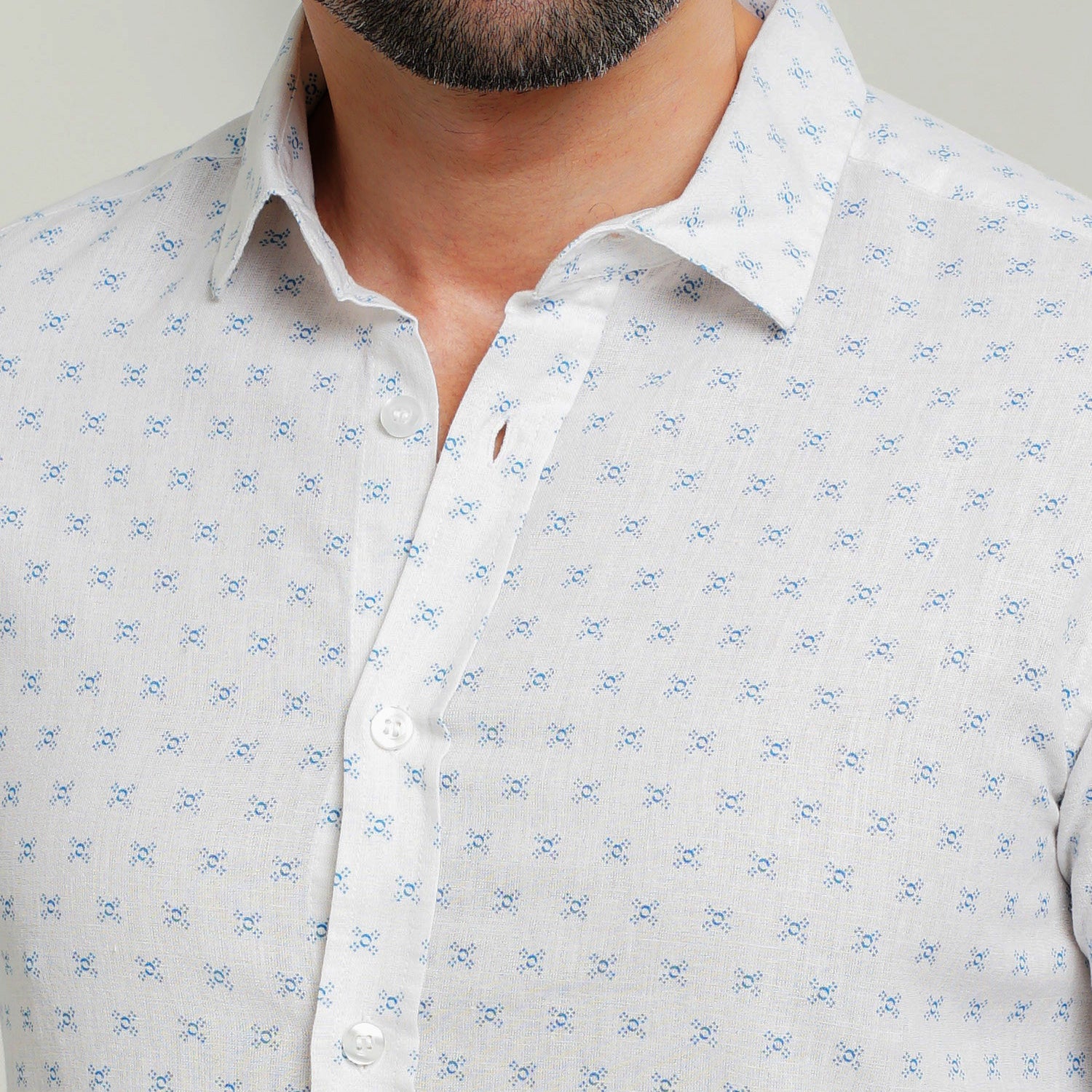 Printed Casual Full Shirt- Ghost White