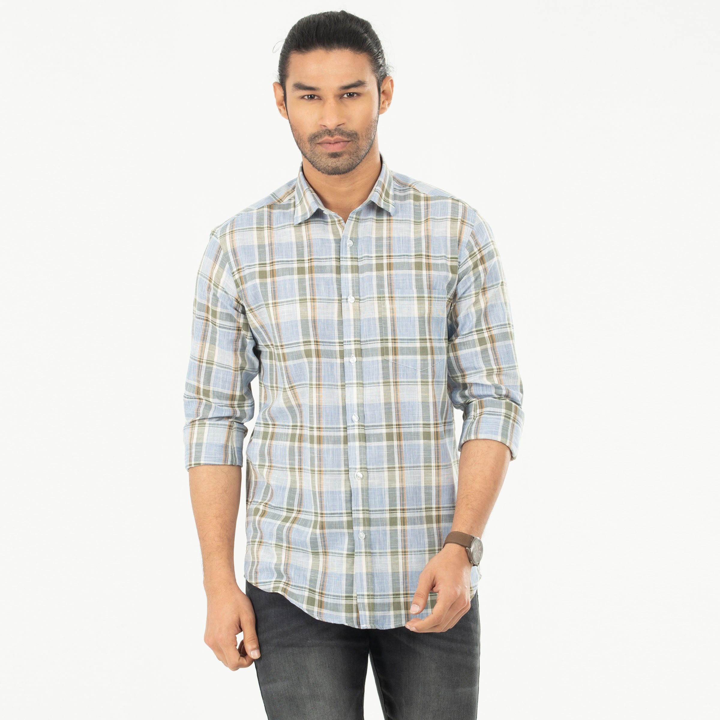Smart casual check shirt- Sky & Olive