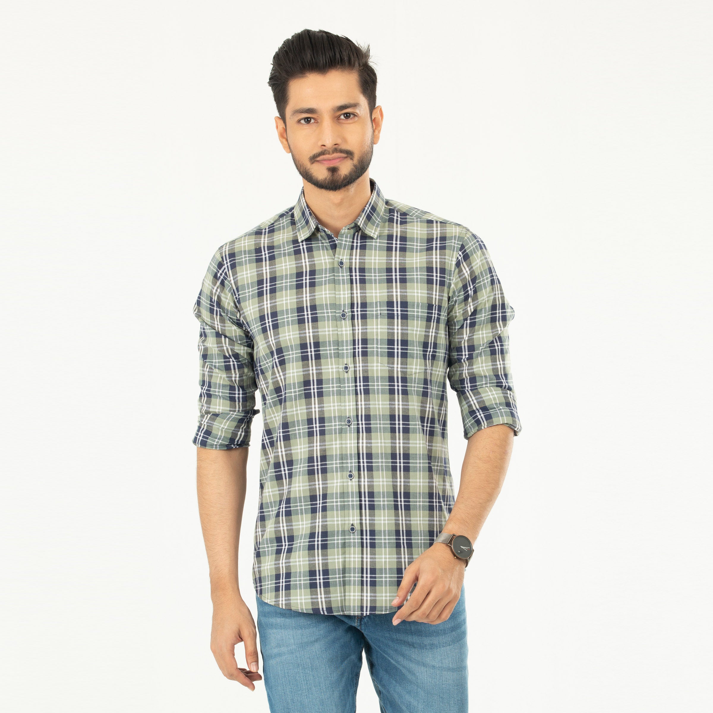 Smart casual check shirt - Olive & Navy