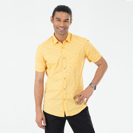 Casual Printed Half Shirt - Mustard Yellow